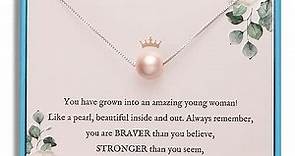 Sereney Sweet 16 Necklace Sterling Pink Pearl Necklace as Sweet 16 Gifts for Girls or 16Th Birthday Gifts for Girls, adjustable Length Gifts for 16 Year Old Girl Trendy 2024