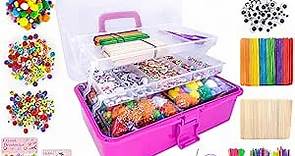 1405 Pcs Art and Craft Supplies for Kids, Toddler DIY Craft Art Supply Set Included Pipe Cleaners, Pom Poms, Feather, Folding Storage Box - All in One for Craft DIY Art Supplies, Rose Red