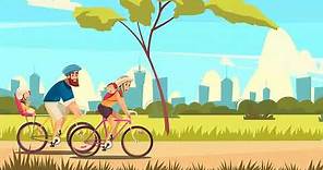Family Bicycle Cycling - Free Cartoon Background Loop