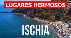 Vacaciones en Isquia, Italia | playas, turismo, mar | 4k video | Isla de Ischia vista desde el cielo