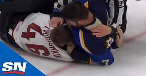 Ilya Lyubushkin Faces Pat Maroon In First NHL fight and Gets Fed Punches
