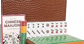 Chinese Mahjong Set, Mahjong Game Set with 146 Numbered Large Tiles (1.5", Green), Mahjongg Tiles Set with Brown Carrying Case (Mah Jongg, Majiang)