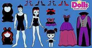 PAPER DOLLS VAMPIRE FAMILY DRESS UP DRESSES SHOES & ACCESSORIES DOLLHOUSE IN ALBUM
