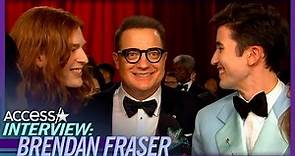 Brendan Fraser CRASHES Sons' 2023 Oscars Red Carpet Intv