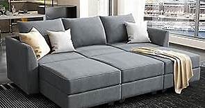 HONBAY Modular Sectional Sleeper Sofa for Living Room Modular Couch with Storage Seats, Bluish Grey