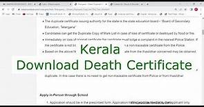 Kerala - How to Download or View Death Certificate Online (Online)