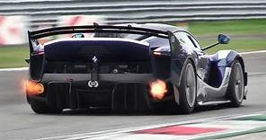 8 x Ferrari FXX K EVO Pure Sound at Monza Circuit: Accelerations, Flames & Hot Glowing Brakes!