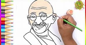 Colorful Mahatma Gandhi, How to draw Mahatma Gandhi step by step & coloring, sketch outline DoodleTV