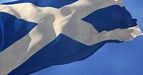 Scotland: Waving flag and National Anthem "Flower of Scotland"