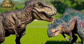 REXY DINOSAURIO SUPERDEPREDADOR Y FAMILIA TIRANOSAURUS REX! nuevo territorio Jurassic World Evolut