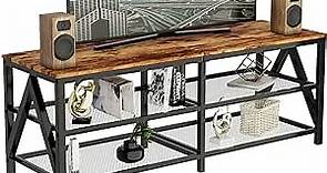TV Stand for TV up to 65 Inch, Long 55" TV Cabinet with 3-Tier Storage Shelves,Entertainment Center TV Console Table for Living Room with Industrial TV Metal Frame, Rustic Brown