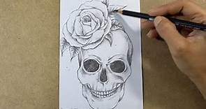Drawing Skull and Rose Tattoo Design step by step | Hihi Pencil