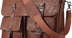 Leather Messenger Bag for Men, Vintage Leather Laptop Bag Briefcase Satchel, 17.3 Inch Computer Laptop Bag Work Bag (Brown)