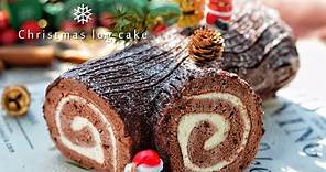 聖誕食品！樹幹蛋糕/木頭蛋糕的做法/How to make Yule Log Cake easy recipe/朱古力瑞士卷 /Chocolate Cake Roll/Merry Christmas
