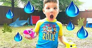 Rainy Day Fun For Kids Play Outside! Caleb & Mommy Play in The Rain with Baby Shark Toys!