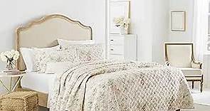 Laura Ashley - Queen Quilt Set, Reversible Cotton Bedding with Matching Shams, Lightweight Home Decor for All Seasons (Breezy Floral Pink/Green, Queen)