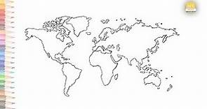 World map outline drawing easy | How to draw World map outline sketch step by step | art janag