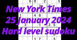 Sudoku solution – New York Times 25 January 2024 Hard level