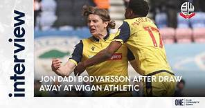 JON DADI BODVARSSON | Forward after scoring equaliser in Wigan away draw