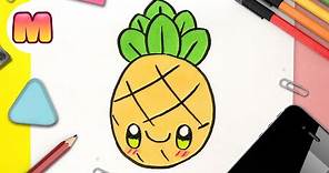 COMO DIBUJAR UNA PIÑA KAWAII 🍍 dibujos kawaii faciles 🍍 Aprende a dibujar una fruta kawaii