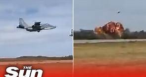 Russian fighter jet CRASHES in fireball moments after take-off as Putin’s military crumbles