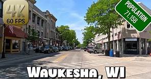 Driving Around Downtown Waukesha, WI in 4k Video