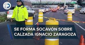 Se abre socavón en carriles centrales de Calzada Ignacio Zaragoza en CdMx