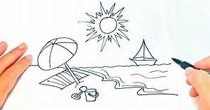Cómo dibujar un Playa para niños | Dibujo de Playa paso a paso