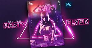 DJ Neon Party Flyer for Electronic Music Adobe Photoshop
