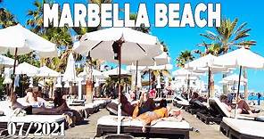 Marbella, Malaga Spain Beach Walk in July 2021 [4K]