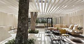 studio otto felix incorporates two existing trees in sibipirunas house at CASACOR são paulo