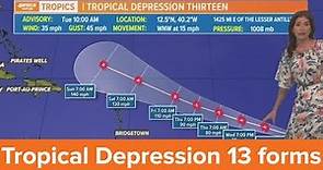 Tuesday noon tropical update: Tropical Depression 13 forms