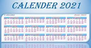 Calendar 2021 with holidays | Calendar animations in Powerpoint | Presentation with Calender 2021