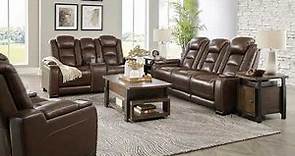 Man-Den Mahogany POWER Reclining Sofa Set by Ashley | Living Room Furniture