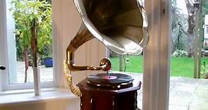 Vintage HMV Style Brass Horn Gramophone