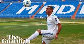 Theo Hernández's kick-ups go awry at Real Madrid presentation
