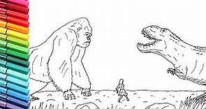 Drawind and Coloring King Kong VS Trex - Dinosaur Color Pages for Children - How to draw King Kong