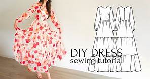 DIY Maxi Chiffon Dress with Tiered Ruffle Skirt + Sewing Pattern
