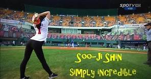 Shin Soo-ji - Korean gymnast threw an incredible first pitch ever (360 degrees turn) HD