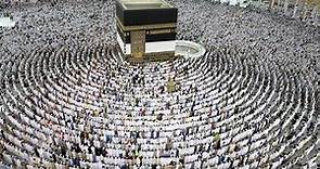 Thousands of Muslim worshippers perform prayers around the Kaaba