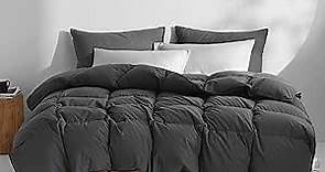 Feather Down Comforter Queen Size Ultra Soft Premium Down Duvet Insert, All Season Medium Warmth 90x90 Inches Dark Grey Hotel Bedding Comforter with 8 Corner Tabs