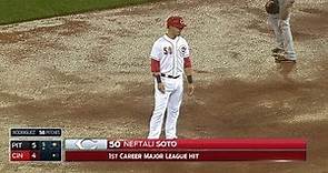 Neftali Soto smacks a double for his first MLB hit
