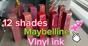 Maybelline super stay vinyl ink 100 charmed,105 golden,swatches long wear lip gloss #swatches