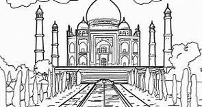 Mausoleo Taj Mahal en India para colorear, pintar e imprimir