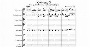 Vivaldi - Concerto No.10 in B minor for 4 violins - L'Estro Armonico Op.3 (with Score)