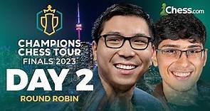 Champions Chess Tour Finals 2023 Day 2 | Watch Magnus v Hikaru! Can Wesley & Magnus Maintain Lead?