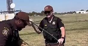Taking a bite out of crime. 🐾 Office of Sheriff, Garfield County, Oklahoma introduces new K9 teams to the county’s force. Deputy Tim Prince dons a bite sleeve as Deputy Jordan Nichols demonstrates what his new partner Doc can do. | Enid News & Eagle