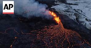 Drone footage of Iceland volcano eruption shows spectacular lava flow