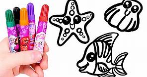 Dibuja y Colorea Animales Marinos Kawaii 🐠🐚🎨 Vídeos para niños