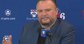 76ers President of Basketball Operations Daryl Morey speaks to the media